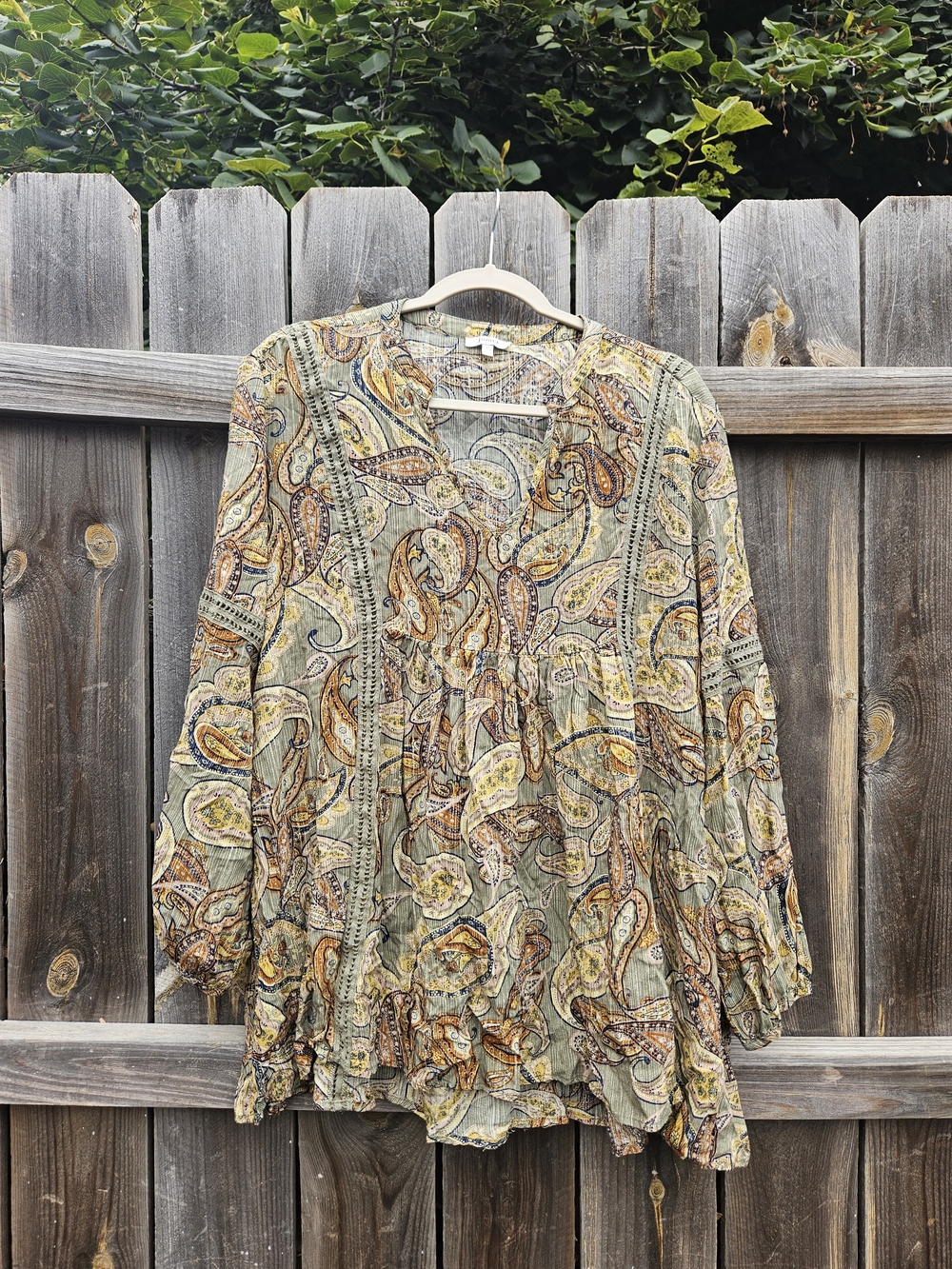 Jodifl Paisley Tunic Blouse Women Large V-neck Crochet Lace Trim Flowy Poet Boho